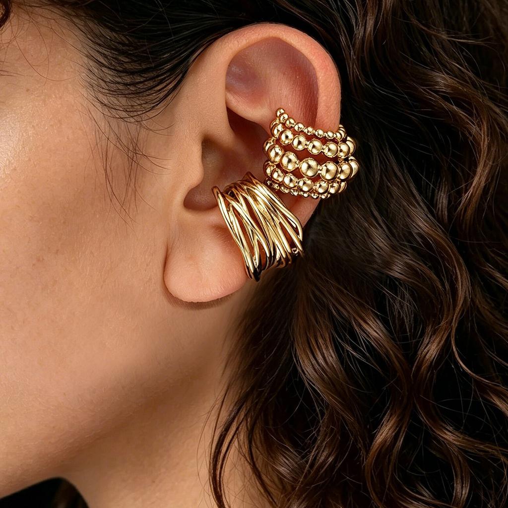 2Pcs/set Fashion Exaggerated Wide Clip Earrings for Women Simple Copper Metal Earring Daily Wear Vacation Jewelry Gifts
