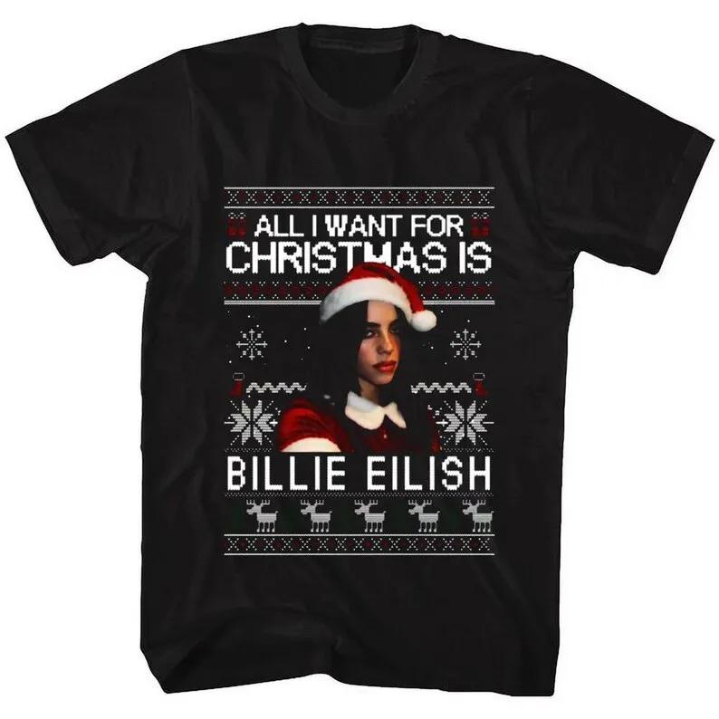 Billie Eilish Blauton Retro Porträt Grafik T-Shirt Pop-Ikone Vintage Schwarz Oversized Unisex Lässiges Streetwear T-Shirt