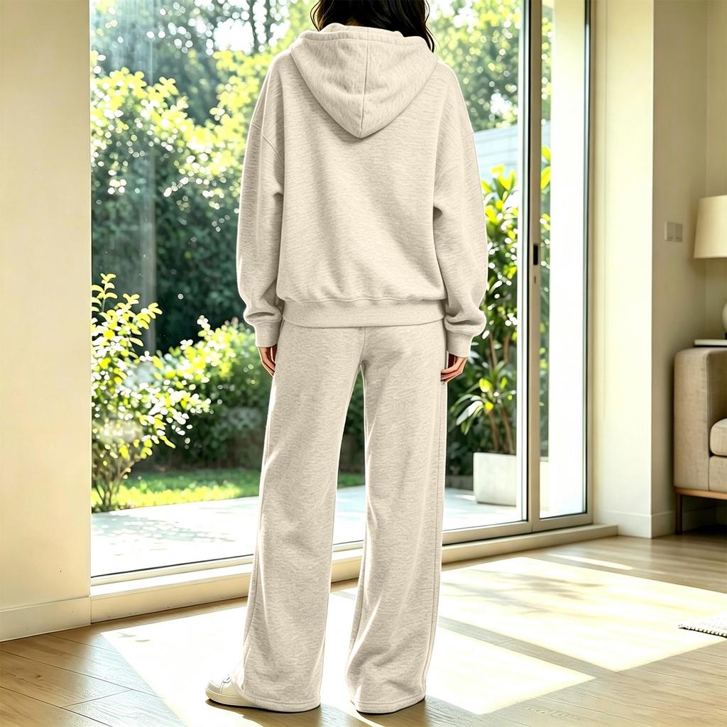 Women's Casual Hooded Sweatshirt and Pants Set with Pockets, Comfortable Outfit for Fall and Winter
