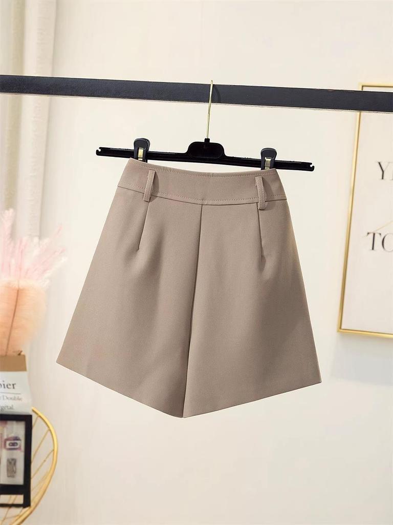 Women's White High-Waisted Wide-Leg Suit Shorts - Summer Petite Loose A-Line Hot Pants