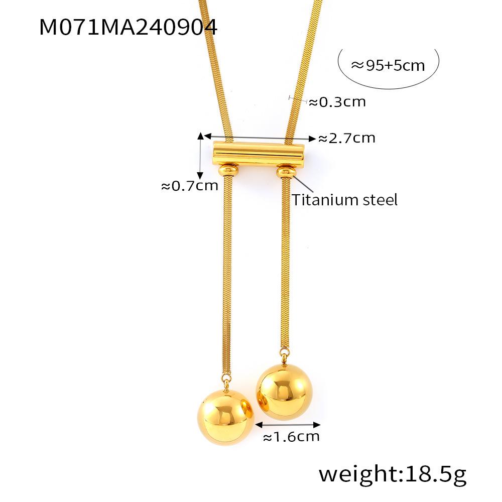 Hollow Beads European/American Sweater Chain: Luxurious Tassel Pendant in 18K Gold-Plated Titanium Steel