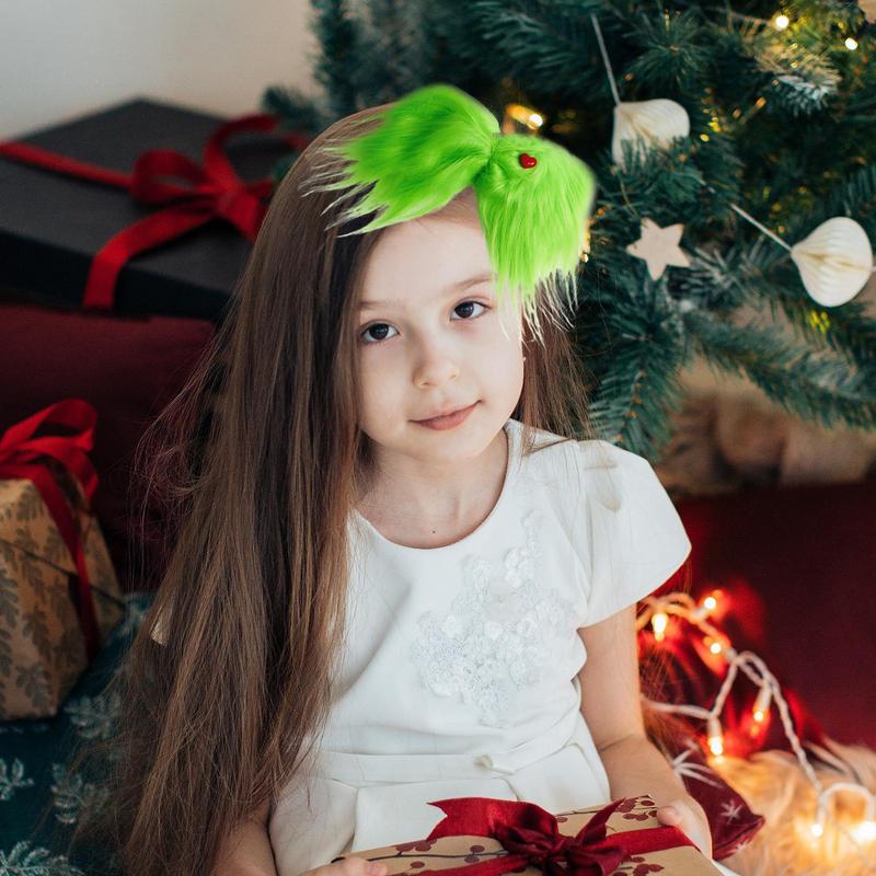Green Hair Bows Red Heart Green Furry Bow Clip Christmas Decorations Party Dress Up Costume Accessories For Birthday Holiday