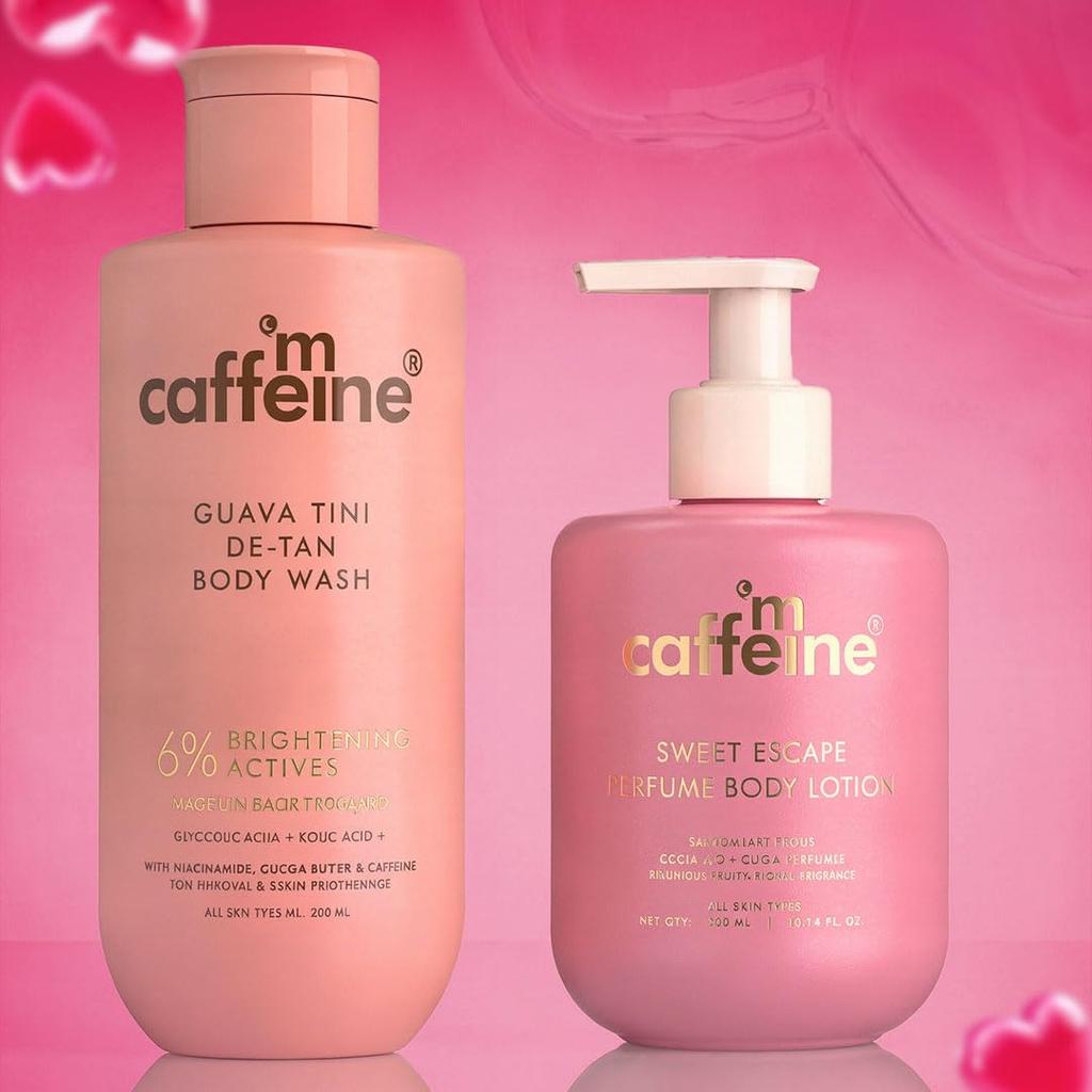 mCaffeine Guava Tini Bagnoschiuma 300ml E Sweet Escape Lozione Corpo 300ml Duo Per Pelle Liscia Luminosa Set Idratante Profumato per il Corpo
