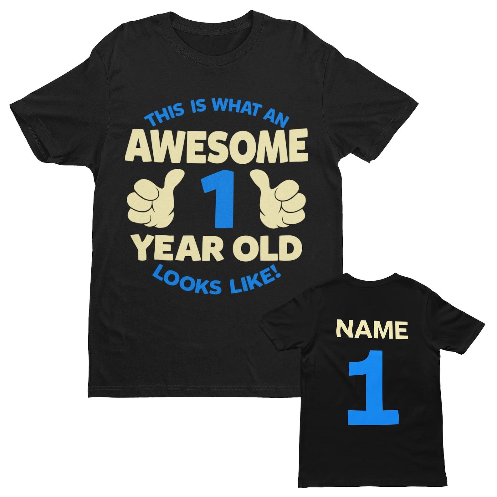Personalized 1st Birthday Boy T-Shirt, Awesome One Year Old 2XL