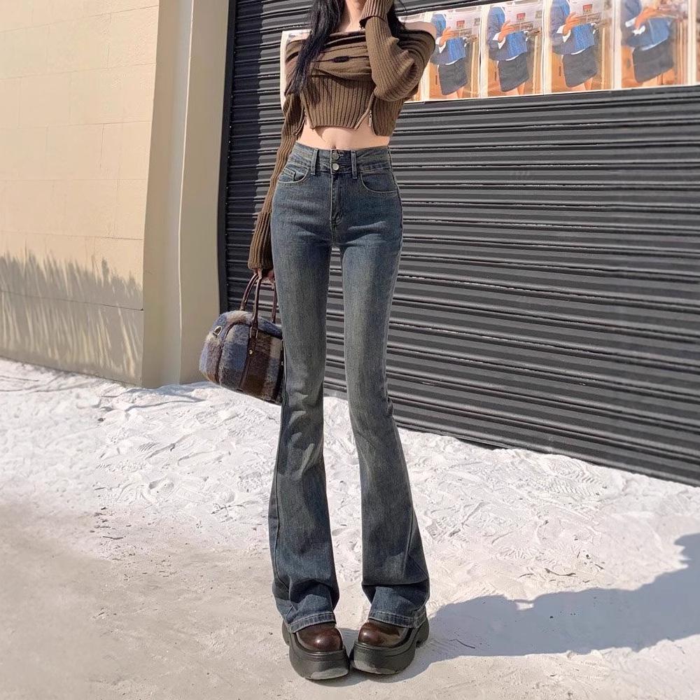 Cement Gray High-Waisted Retro Flare Jeans for Women, Autumn/Winter 2025 Collection
