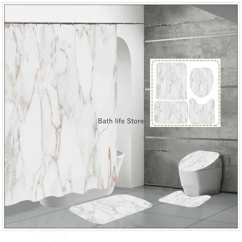 Luxury Golden White Marble Shower Curtain Modern With Non Slip Rug Mat Bathroom Waterproof Polyester Fashion Home Decor 180x180