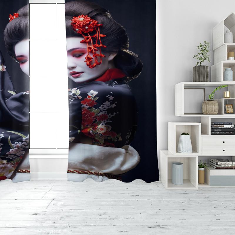 2Pcs- Women in Kimono - printed curtains, polyester material, bedroom curtains, living room decor, home decor