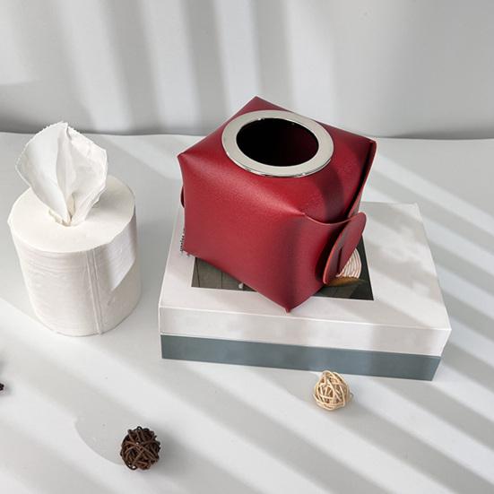 Roll Paper Box Multifunctional Square Large Diameter High Capacity Reusable Pen Holder Faux Leather Napkin Paper Case Desktop Sundries Organizer