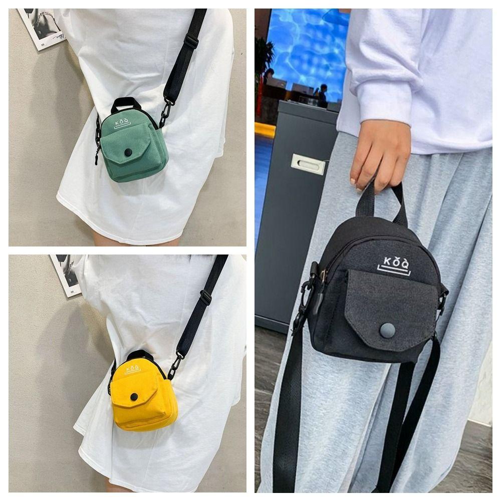 Solid Color Casual Crossbody Bag Zipper Small Messenger Bag Fashion Canvas Shoulder Bag  Student