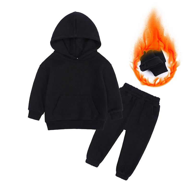 Children's Solid Color Hooded Long Sleeve Top and Pants Set for Medium and Large Boys and Girls - Trendy Autumn Clothing
