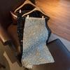 Women's High-Waisted Silver Sequin Midi Skirt, Autumn, Hip-Hugging, Slimming Design with Slit