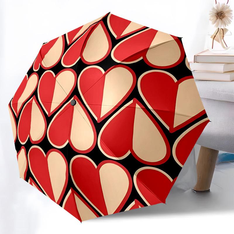 

1pc Heart Print Automatic Folding Umbrella - 8-Rib Durable Iron Frame, Compact Portable for Daily Travel yy251205063