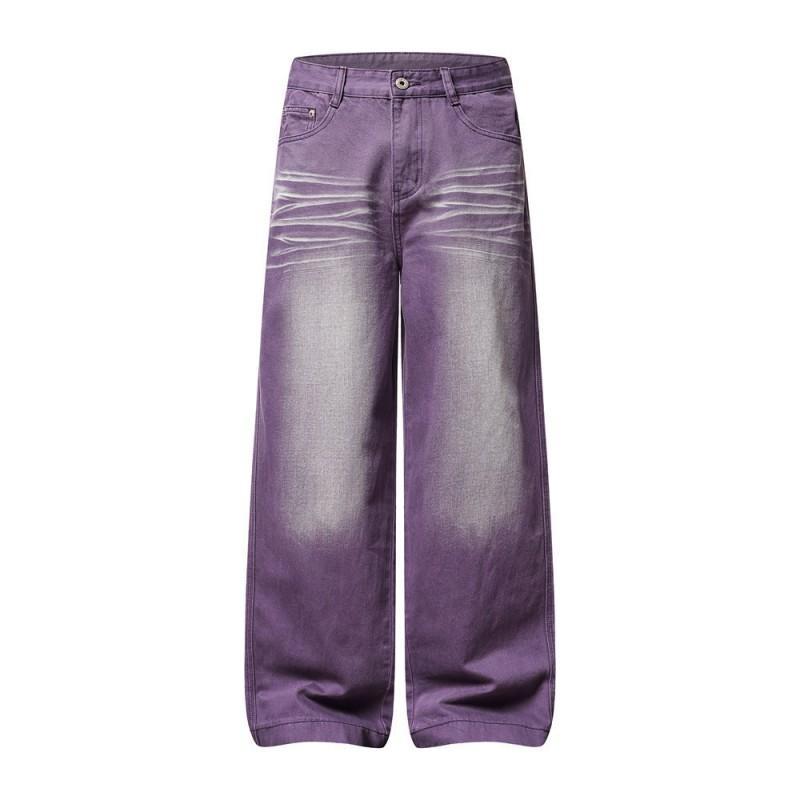 Mens Vintage Washed Straight Leg Wide Pants Retro Crease Loose Casual Streetwear Trousers
