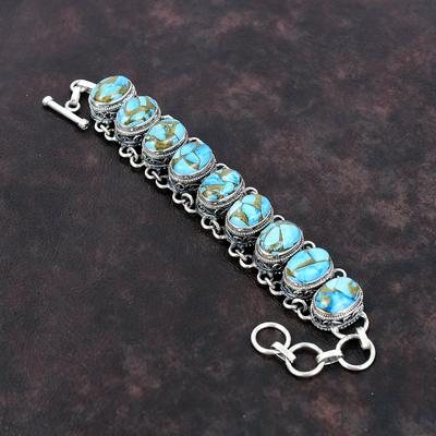 Pulseira de cobre azul turquesa joias vintage pulseira de prata esterlina 925 joias com pedras preciosas pulseira de corrente ajustável feita à mão presente para ele