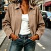 Women's Jacket with Notched Collar Zip Button Closure for Spring and Fall
