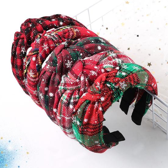 Fashion Women Plaid Knot Snowflake Print Elastic Hairband Christmas Hair Hoop