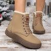Zimowe Damskie Buty Śniegowce za Kostkę z Podszewką z Polarowego Materiału Miękka Skóra Sznurowane Platforma Ciepła Podszewka z Pluszu Codzienne Outdoorowe Antypoślizgowe Buty Zimowe