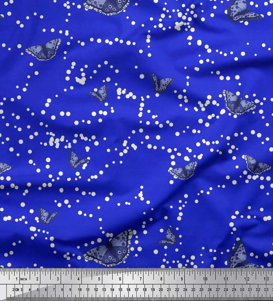 Soimoi Red Japan Crepe Satin Fabric Dot & Butterfly Print Fabric by the metre 42 Inch