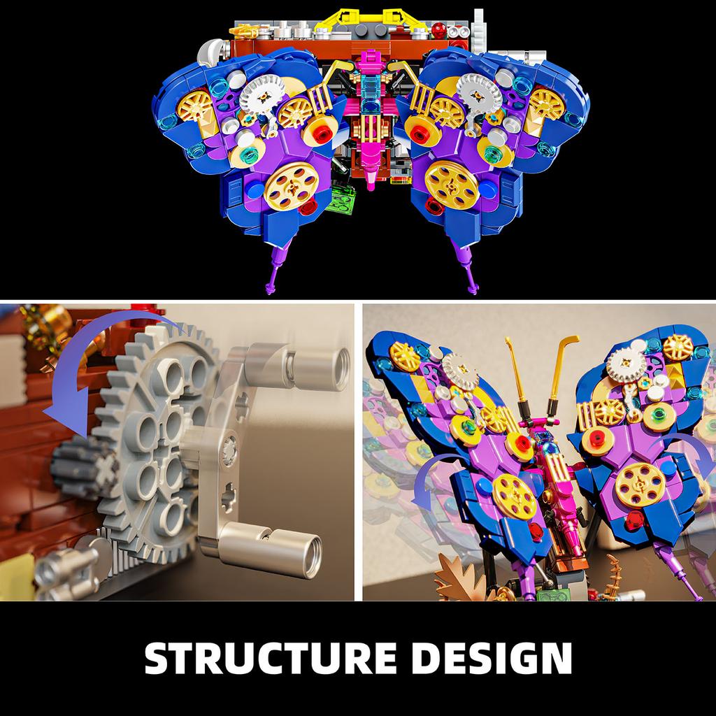 Non-Toxic 594Pcs Mechanical Butterfly Block Toys Sets Assembly Puzzle Constructible Model Creative Desk Christmas Gifts