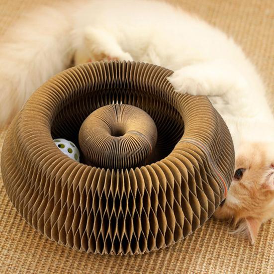 Katzen Akkordeon Kratzbrett Magnetisches Akkordeon Katzenkratzbrett mit Glockenball Interaktives Faltbares Lustiges Kratzbrett für Katzen Mentale Körperliche Übung