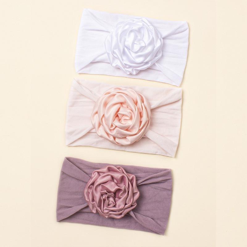 New Children's Hair Accessories Three-piece Set, Cute Baby Seamless Wide Headscarf, Nylon Flower Baby Headband