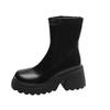 Black Boots Women's Autumn Thick-soled Elastic Boots Waterproof Table High Boots Patent Leather High-heeled Boots Thick Heel Thin Boots