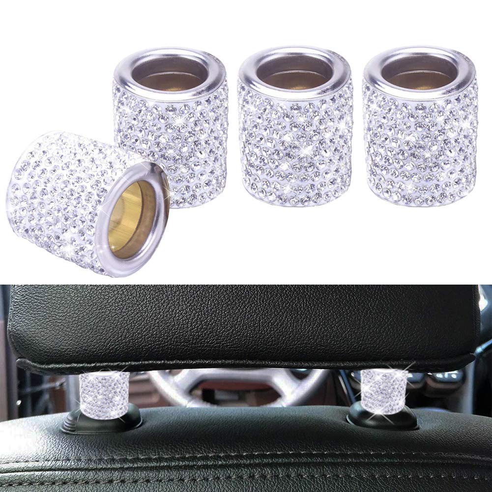 FEENM Car Headrest Coloring Decoration Bling Crystal Diamond Ice Car SUV Truck Interior Decoration Bling 4 Pack White