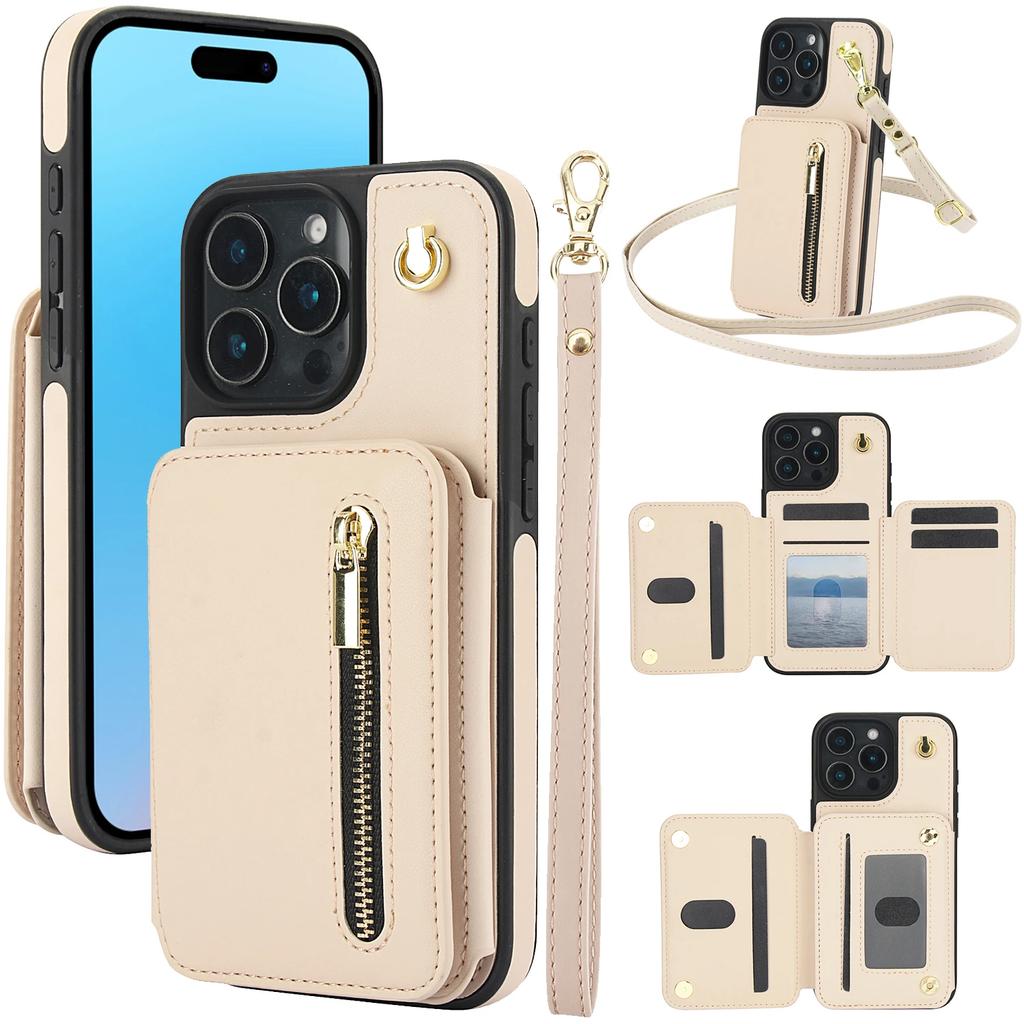 Card Slots Zipper Leather Wallet Case Flip Phone Case for For Iphone 11 12 13 14 15 16 17 Pro Max Plus Promax 16e Ring Lanyard Purse