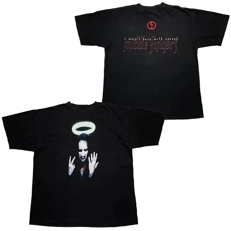 Marilyn Manson Industrial Metal "You're Born Again Now Die Again" 1990s Vintage Graphic Oversized Streetwear T-Shirt Top for Rock & Industrial Metal