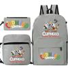 Cartoon Teacup Head Cuphead Student Backpack Oblique Span Bag Pencil Bag Primary And Secondary School Students Children'S Schoolbag Three-Piece Set