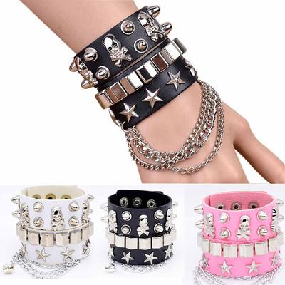 Bracelet en cuir noir Bracelet manchette Goth gothique Bar Punk Bracelets femmes hommes brassards peuvent être ajustés bijoux