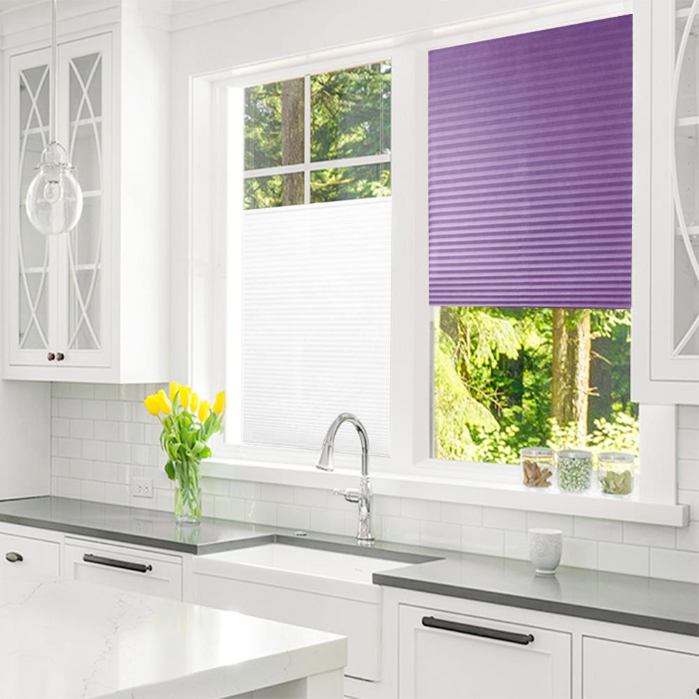 Self-Adhesive Pleated Blinds Kitchen Half Blackout Window Curtains Purple Best