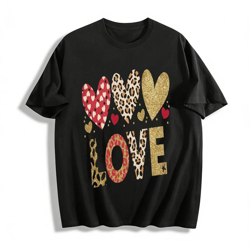 Love Leopard Print Casual Top Women s Trendy Festival Vibe T-Shirt Pure cotton T-shirt XXS