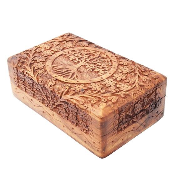 17.78 Cm Wooden Jewellery Box for Women Wood Jewel Organiser Hand Carved with Tree Carvings Gift Items for Jewellery