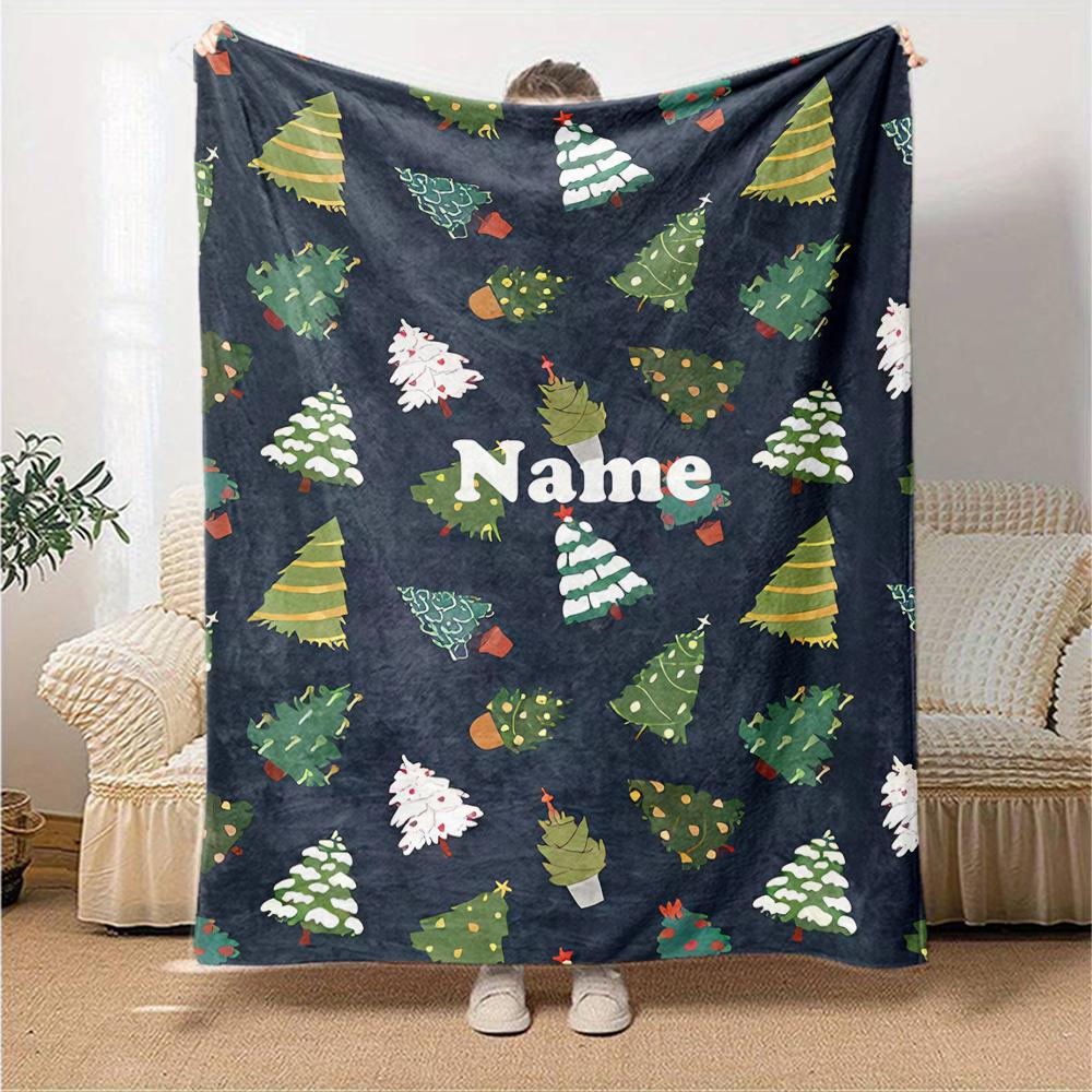 Custom Name Christmas Tree Theme Printed Blanket - Perfect for Couch, Bed, Travel & Outdoor Use | Machine Washable, Cozy & Durable.
