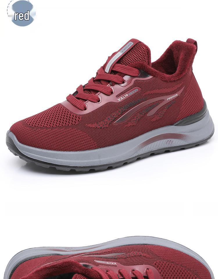 Winter Women's Plus Velvet Warm Non-Slip Flyknit Sports Shoes - Soft Sole for Mid-Aged & Elderly moms.