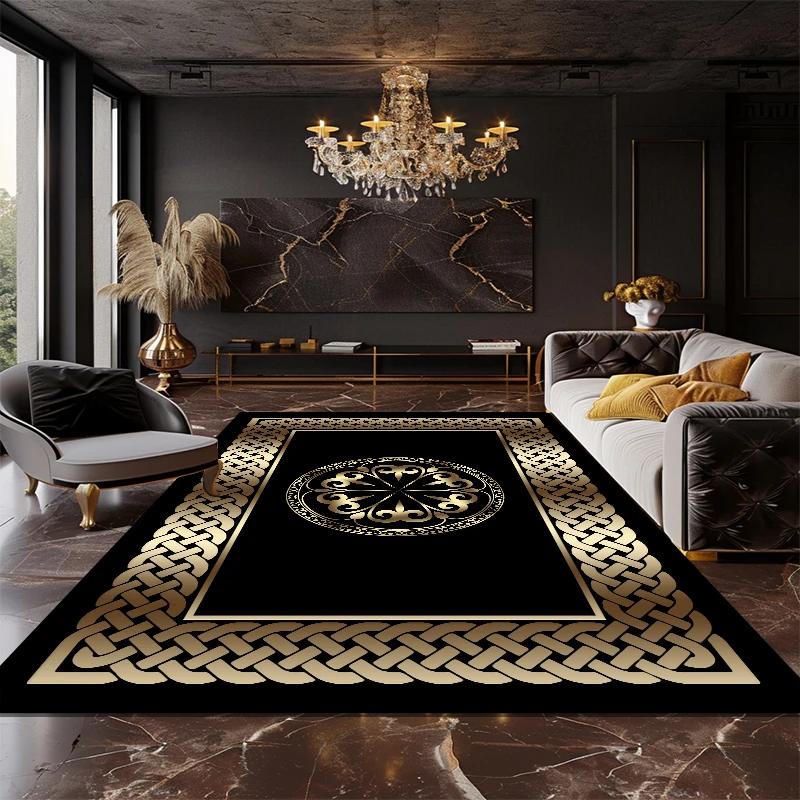 Golden Decorative Rug For Living Room Luxury Style Entrance Floor Mats Lounge Soft Antiskid Carpet Bedroom Bedside Rugs Washable