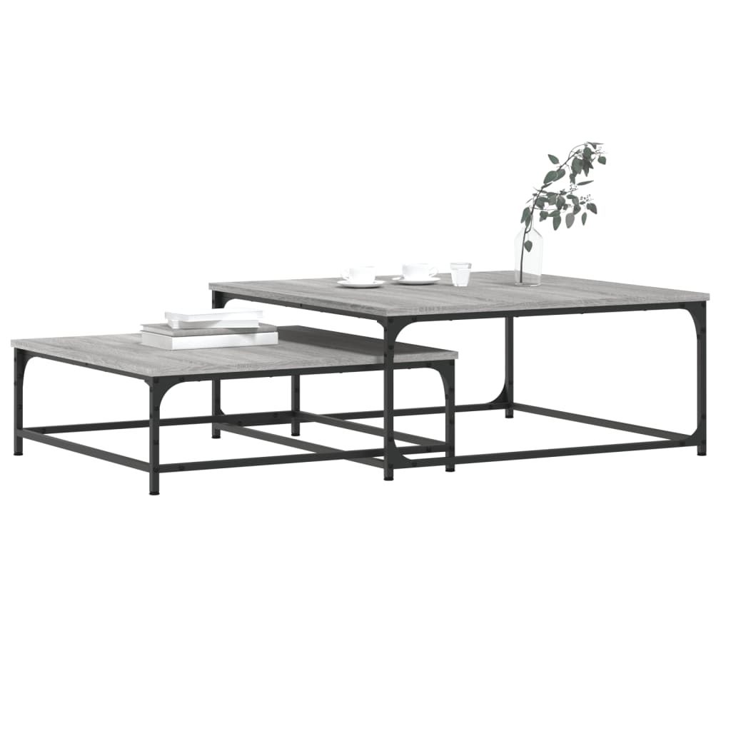  Slotted Tables, 2 Pcs, Grey Sonoma Oak