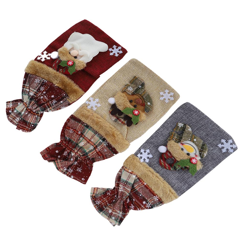 3Pcs Grid Pattern Linen Wine Bottle Cover Red Wine Champagne Bottle Bag Christmas Decoration