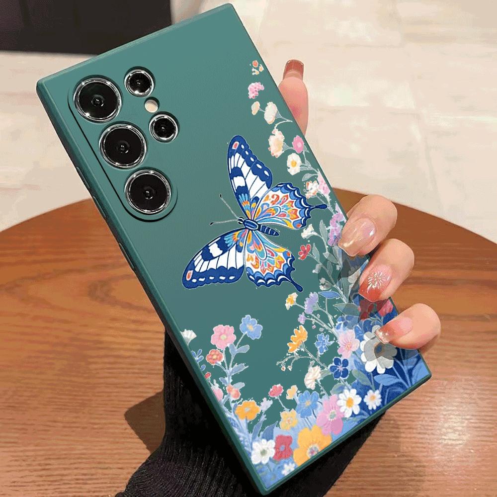 Colorful Butterfly Flower Field Phone Case for Samsung Galaxy S25 S24 Ultra S23 S22 S21 S20 FE Plus Soft TPU Protection Cover