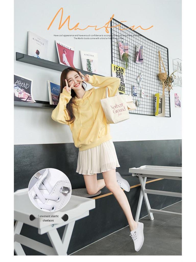 2025 Spring Women's Genuine Leather White Slip-on Sneakers - Soft Sole Casual Flats