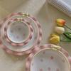 Korean-Style Ceramic Tableware Set: Polka Dot Bow - Cute Rice Bowls & Deep Plates