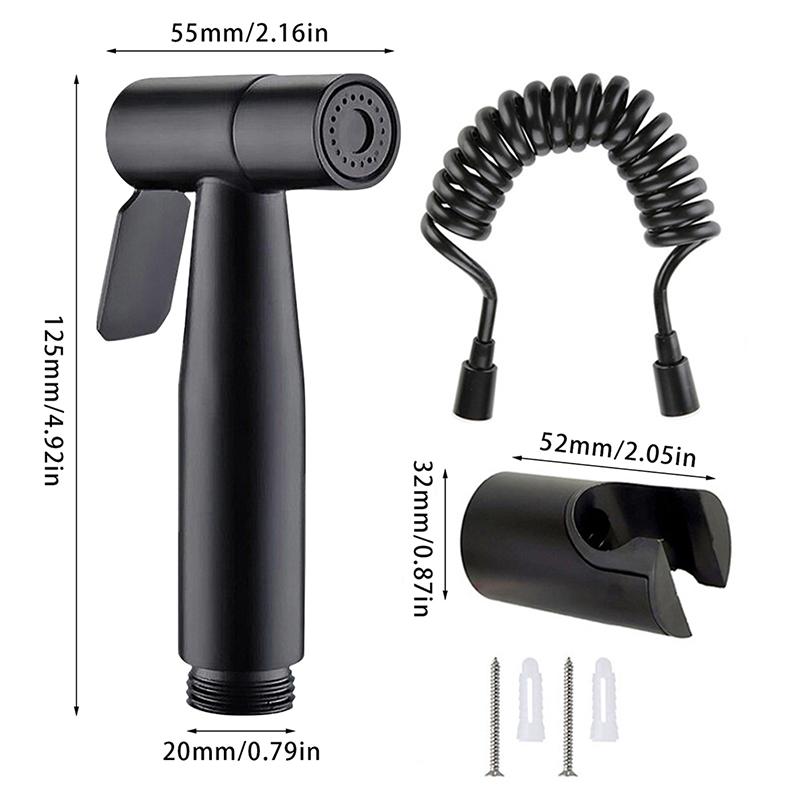 Black Stainless Steel Handheld Bidet Sprayer Set for Toilet Premium Pressurized Bathroom Shower Head with Spring Hose & Valve