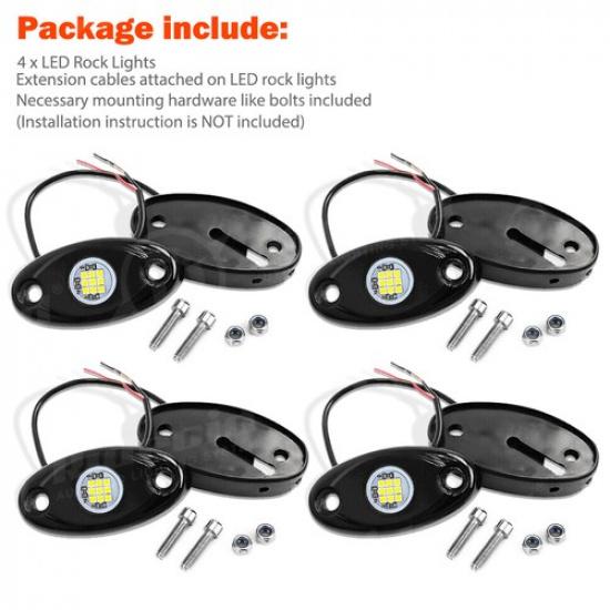 Pure White LED Rock Lights 4 Pods - Waterproof LED Underglow Underbody Glow Lamp