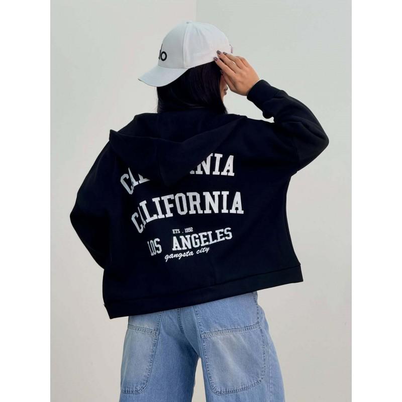Womens Loose Fit Hooded Sweatshirt With Letter Print Casual Streetwear Jacket
