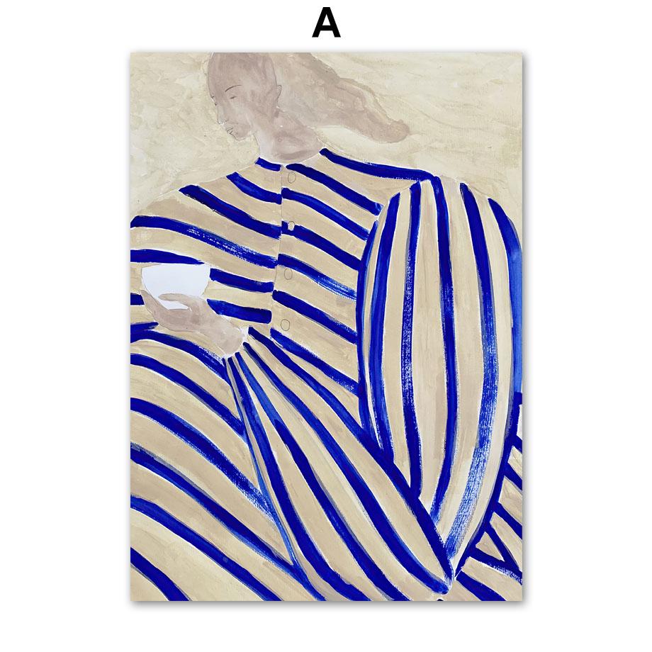 Modern Line Curve Girl Vase Flower Abstract Vintage Posters Prints Wall Art Retro Canvas Painting Pictures For Living Room Decor