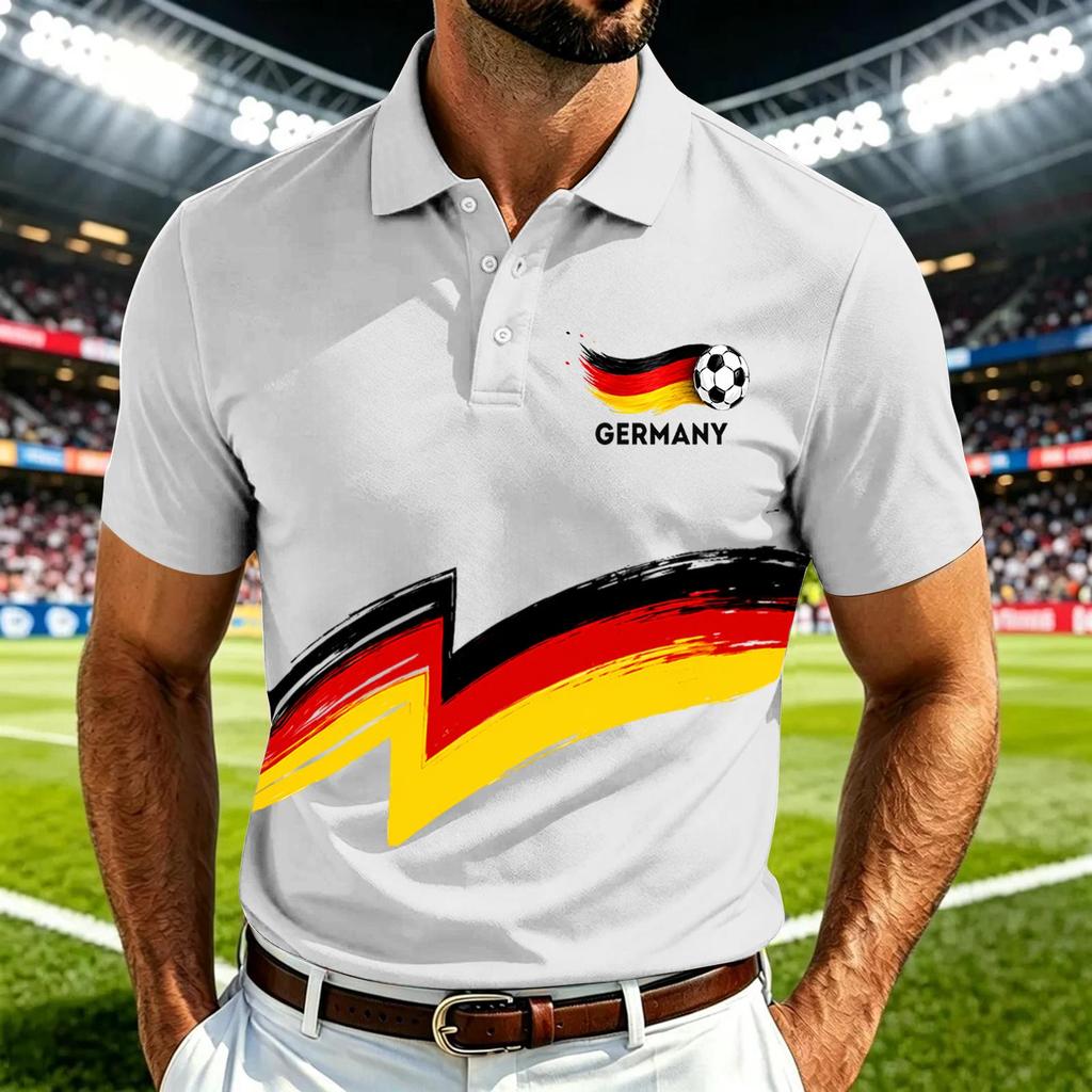 Men's Casual Soccer Print Quick-Dry Polo Shirt Lightweight Mesh Breathable Short Sleeve Top Suitable for Sports and Outdoor Activities