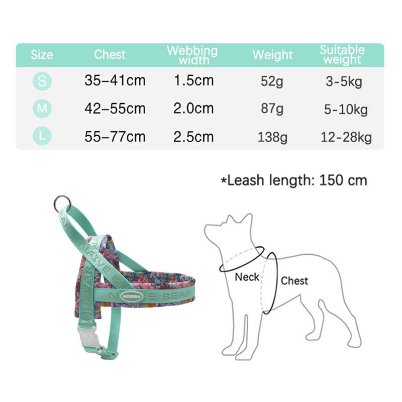 Colorful Floral Printing Padded Harness for Dogs Adjustable No-pull Nylon Pet Walking Training Vest for Small Medium Large Dogs