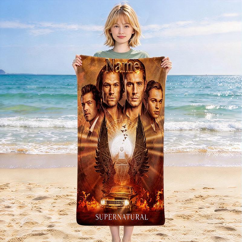 Custom Name Supernatural Stylish Digital Printing Beach Towel Quick‑Drying Absorbent Blanket for Beach Pool Gym Travel