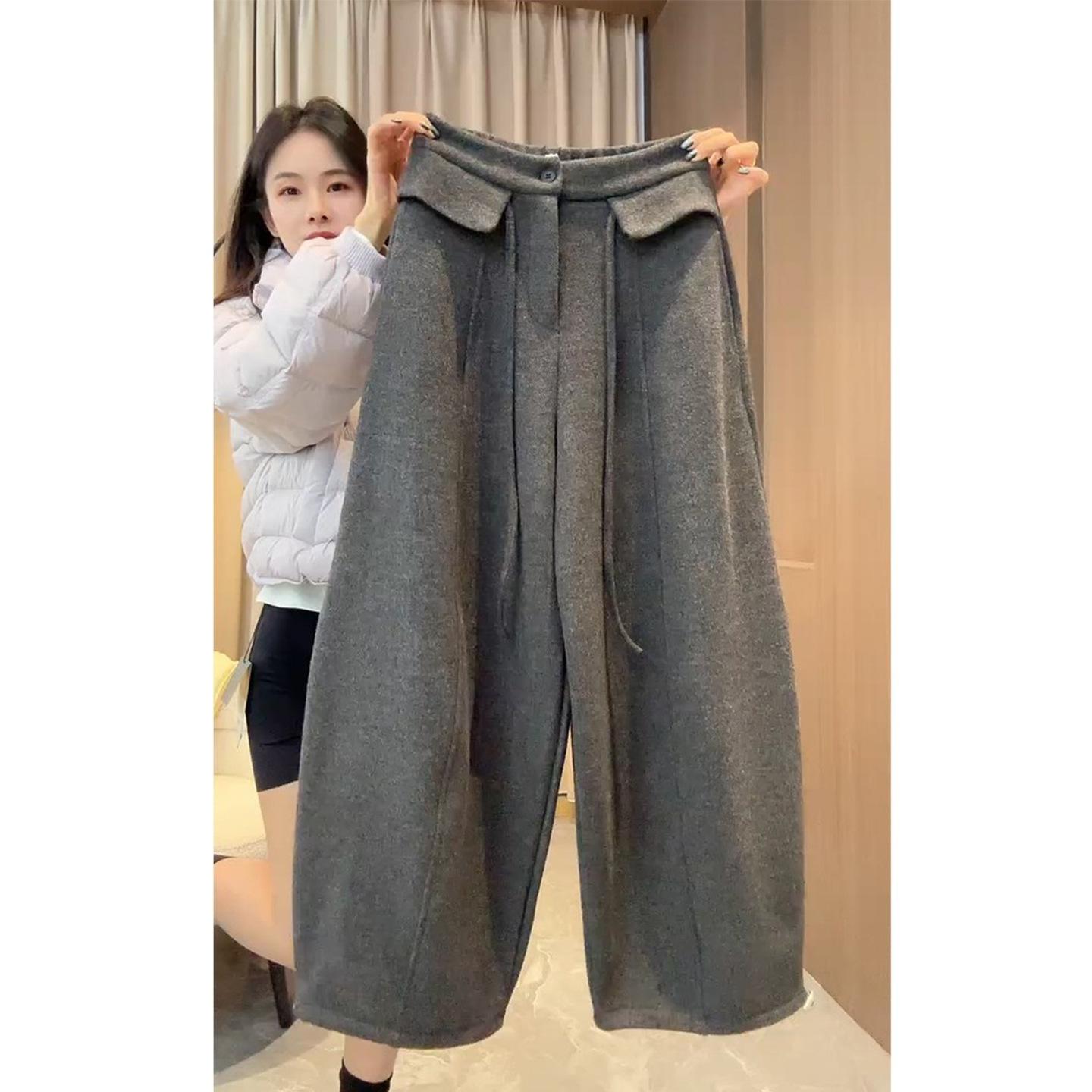 

2025 Women s High-End Retro Plus Velvet Wide-Leg Trousers: Deep Winter Warm, Stylish, Loose-Fit, High-Waisted 2XL [Recommended 125-140 jin]